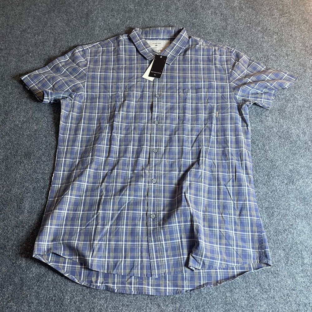 Quiksilver Mens XL Blue Yellow Plaid Short Sleeve Button Up Shirt EQYWT03372